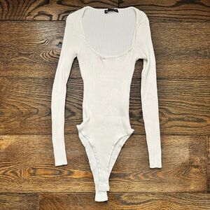 White Ribbed Long Sleeve Zara Bodysuit